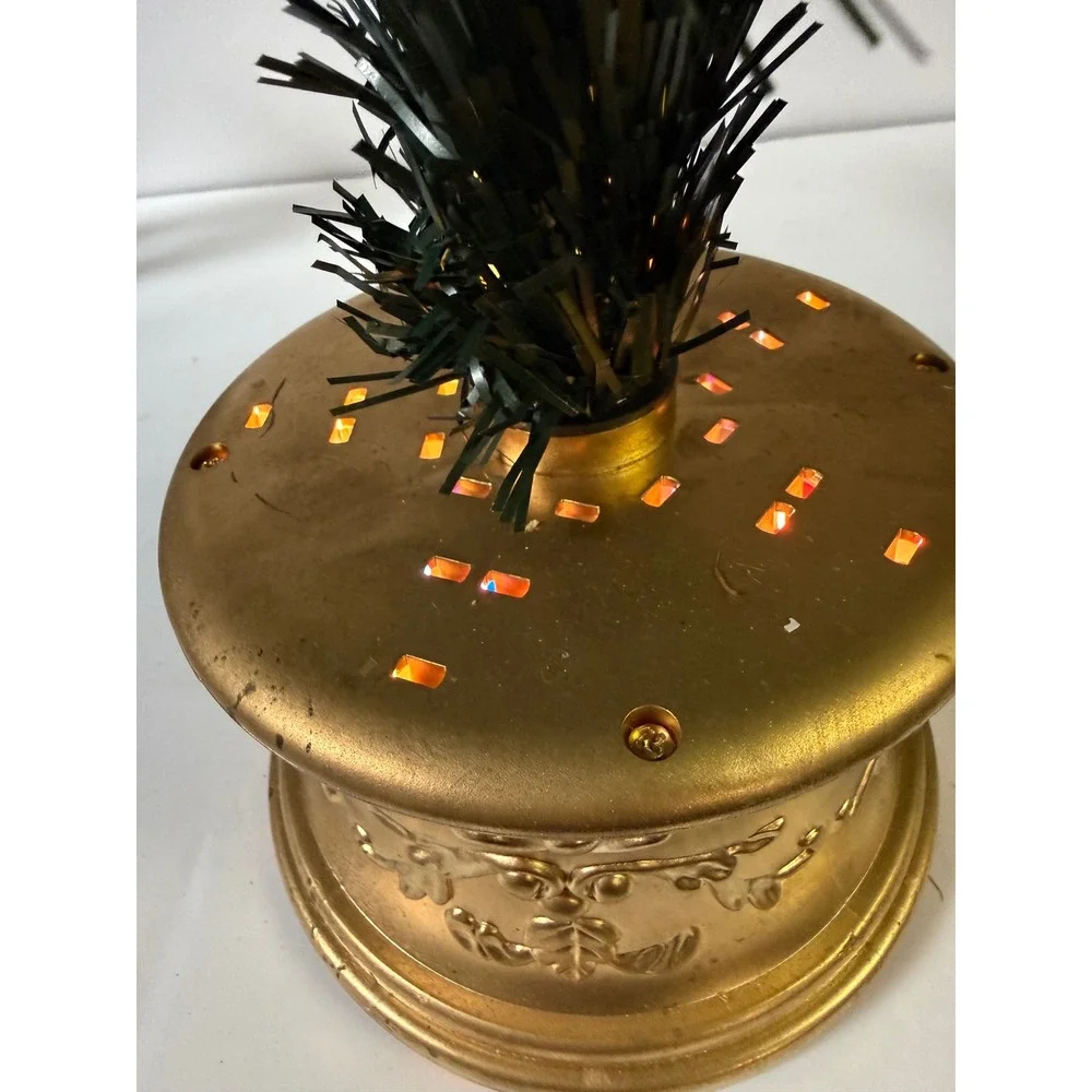Vintage Fiber Optic Tabletop Christmas Tree Gold Base Ornaments Star 18 Inch